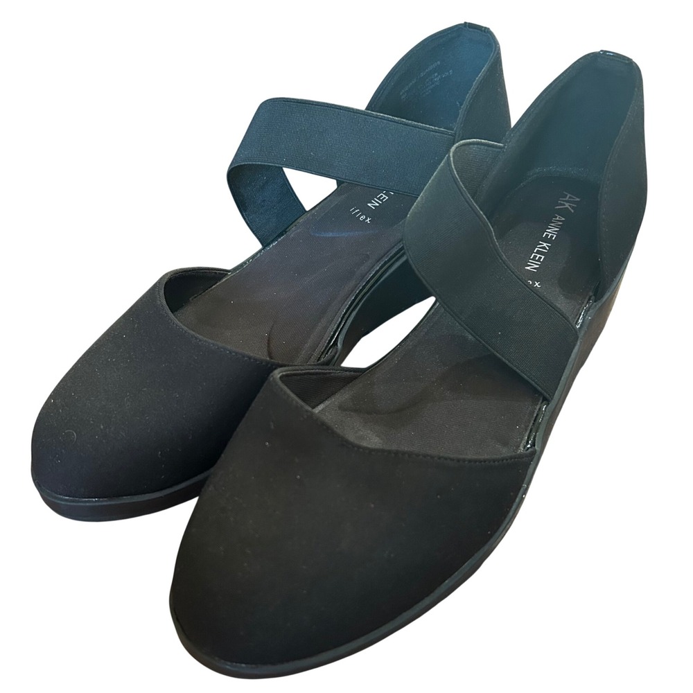 Anne Klein AK iFlex Wedge Shoes Women Black Elastic Cross Strap Size 9